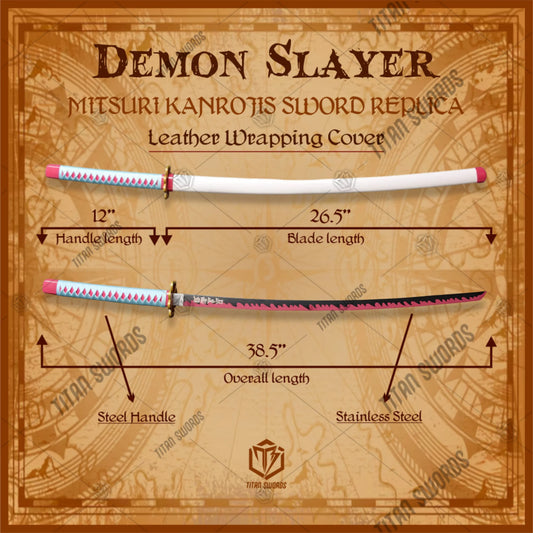 Premium Mitsuri Kanroji Nichirin Demon Slayer Sword Replica with pink flame pattern.