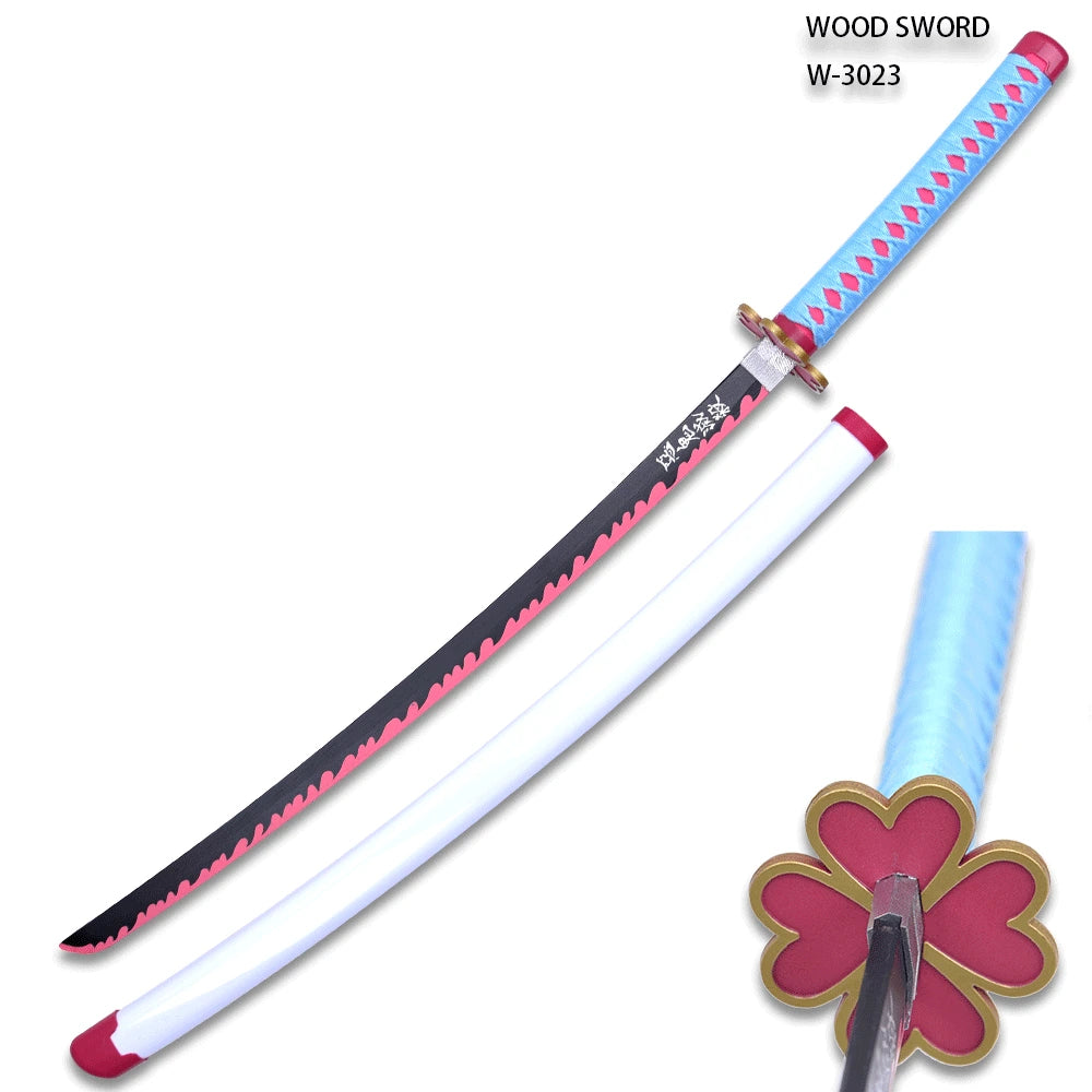 Premium Demon Slayer Mitsuri Kanroji wooden Sword with coordinated scabbard for cosplay conventions and photography sessions