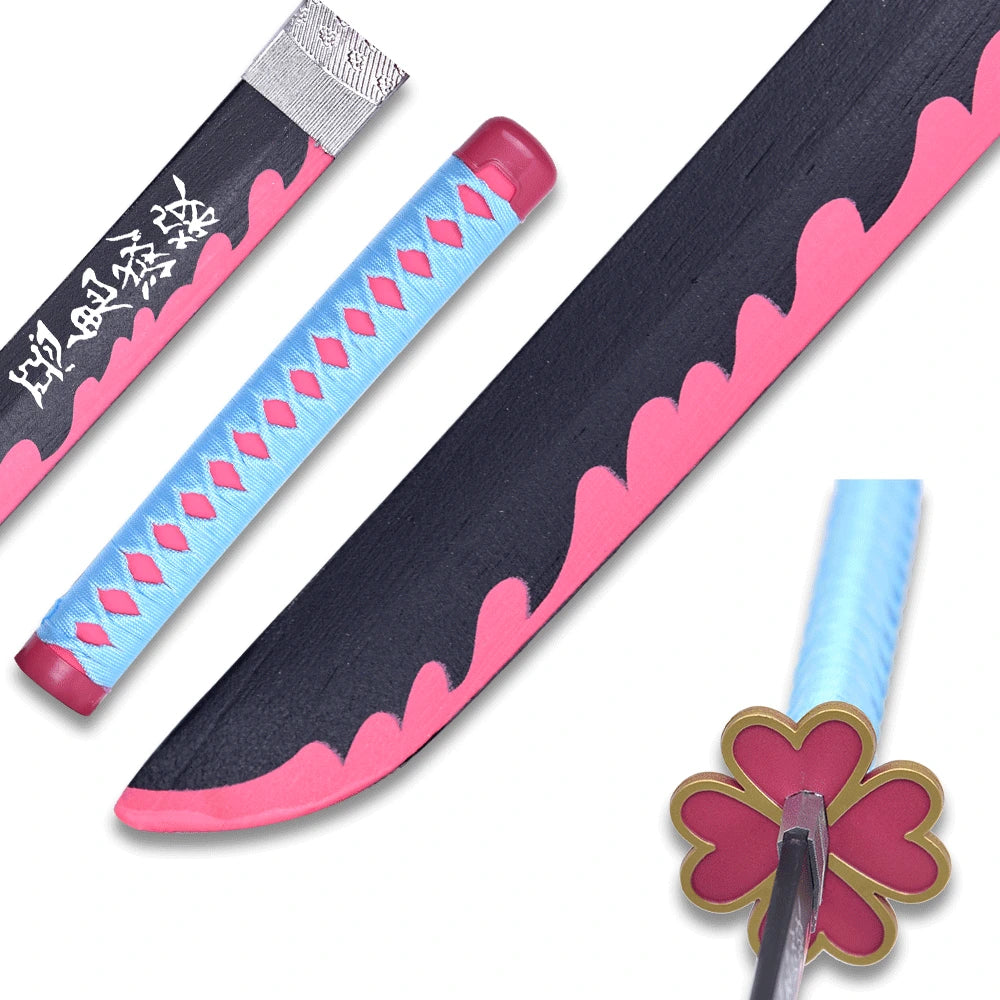Detailed Mitsuri Kanroji Nichirin Sword with decorative black and pink finish displayed for anime collectors and gaming room décor