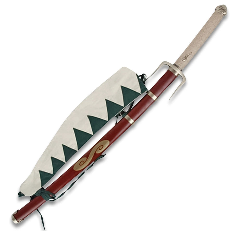 Close-up of the Mugen Typhoon Swell Samurai Champloo display collectible showcasing the detailed handle craftsmanship, decorative fittings, and premium collector-quality finish inspired by the anime.