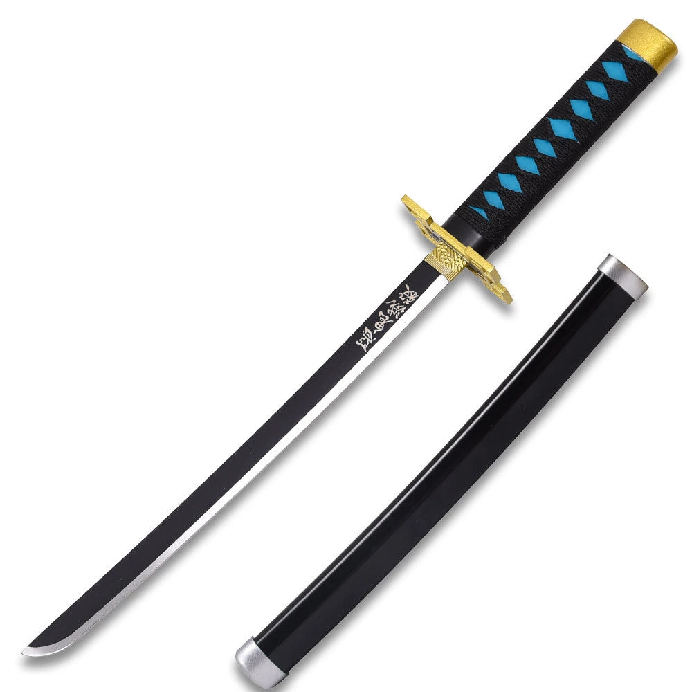 Full-length Muichiro Tokito Mist Nichirin display collectible from Demon Slayer showcasing the elegant Mist Hashira design, decorative fittings, premium display finish, matching scabbard, and presentation-ready craftsmanship for dedicated anime collectors and themed display rooms.
