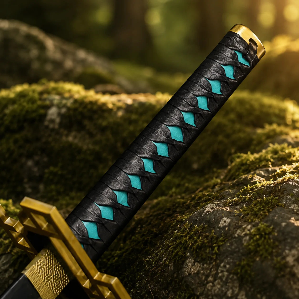 Muichiro Tokito Nichirin sword prop replica with black scabbard and gold tsuba – Demon Slayer fan collectible