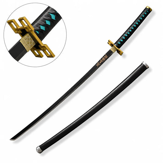 Demon Slayer Mist Hashira Nichirin sword prop replica in sunlit forest setting – anime display collectible