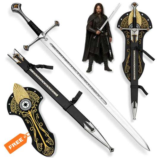Museum Collection Andúril Sword – LOTR Flame of the West Replica with Scabbard, Display Plaque and Character Display