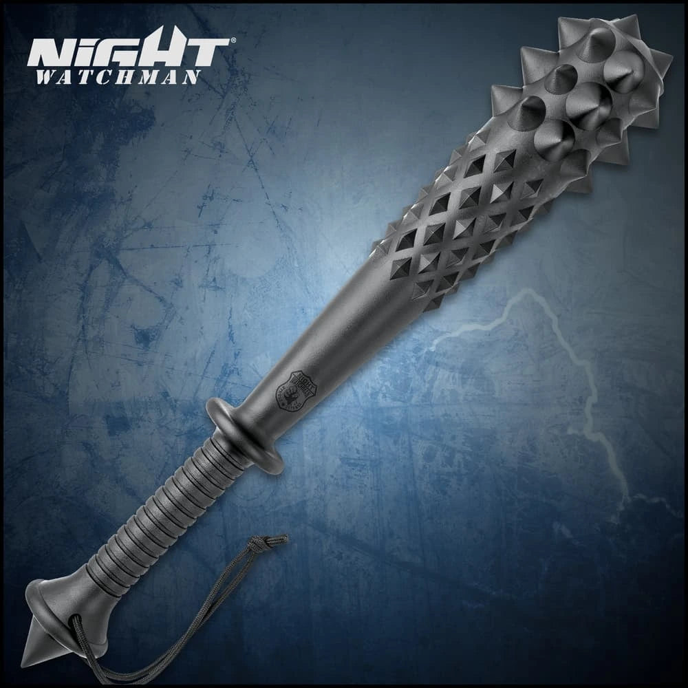 Night Watchman Solid Mace full view – spiked medieval fantasy display piece with cord wrap handle