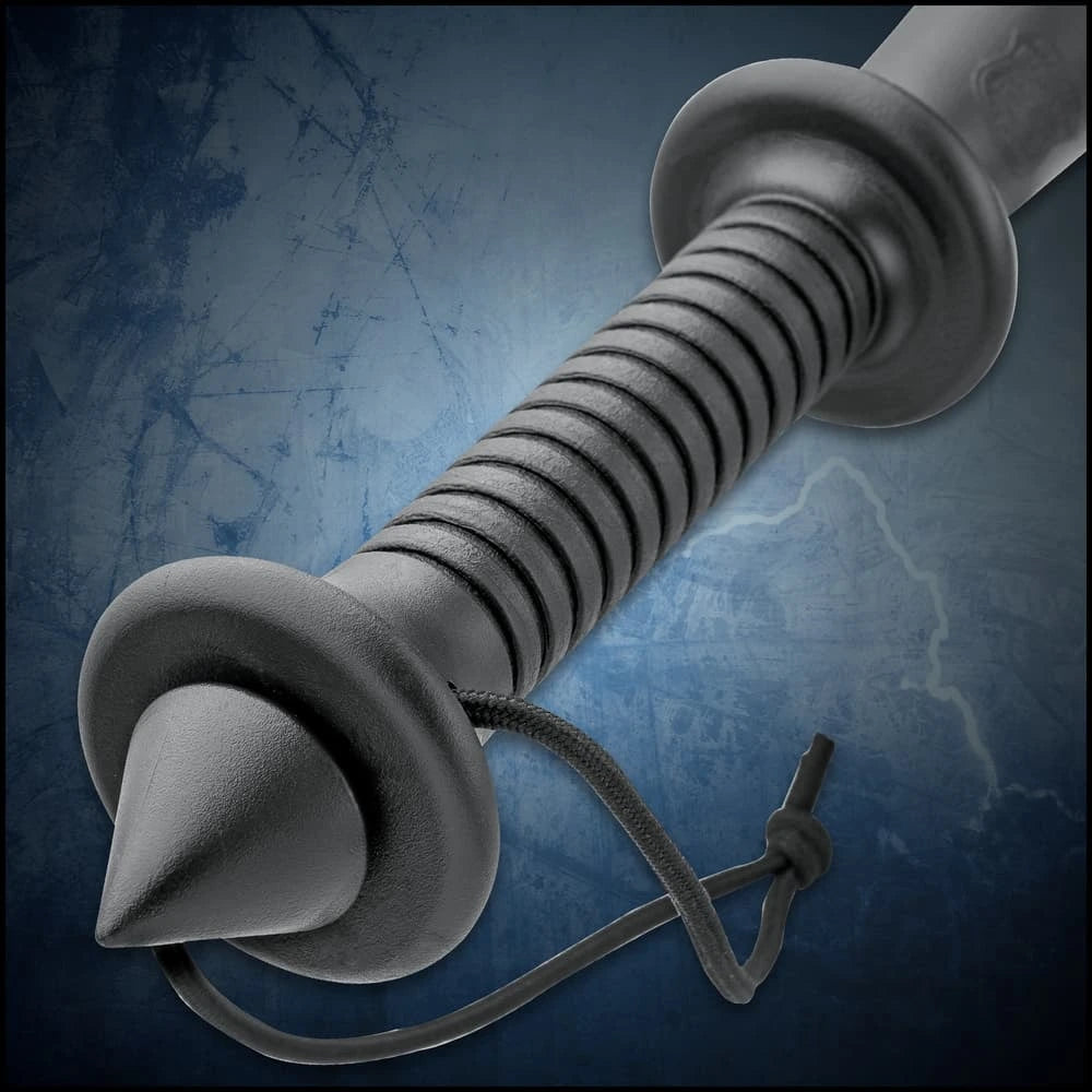 Night Watchman Solid Mace pommel and grip detail – black medieval fantasy display mace