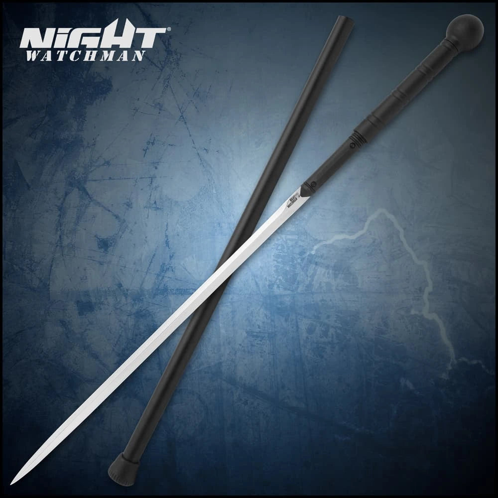 Night Watchman stealth sword cane with 22.75-inch carbon blade and textured handle for mobility