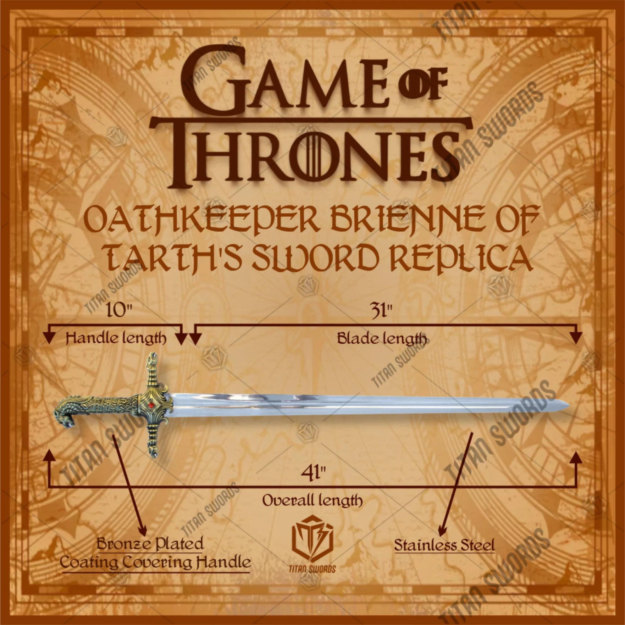 Premium Oathkeeper Brienne of Tarth's GOT Sword Replica with stanless steel.