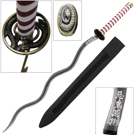 Premium Obanai Iguro anime display collectible with matching sheath and shoulder strap for cosplay presentation
