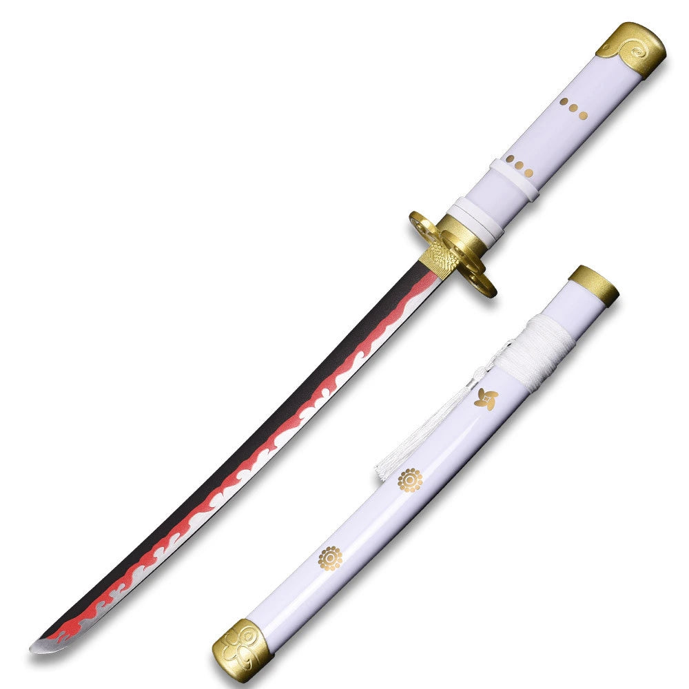 Ame no Habakiri Mini Katana One Piece collectible inspired by Roronoa Zoro featuring premium decorative craftsmanship, matching scabbard, traditional wrapped handle, and elegant anime-inspired detailing for collectors and cosplay enthusiasts.