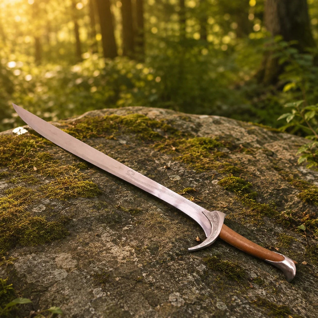 Orcrist Sword of Thorin Oakenshield Hobbit display replica with silver-tone fantasy finish, detailed hilt styling, dark handle, and collectible decor presentation