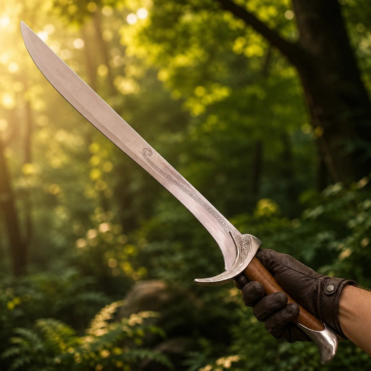 Orcrist Sword of Thorin Oakenshield Hobbit display replica with silver-tone fantasy finish, detailed hilt styling, dark handle, and collectible decor presentation