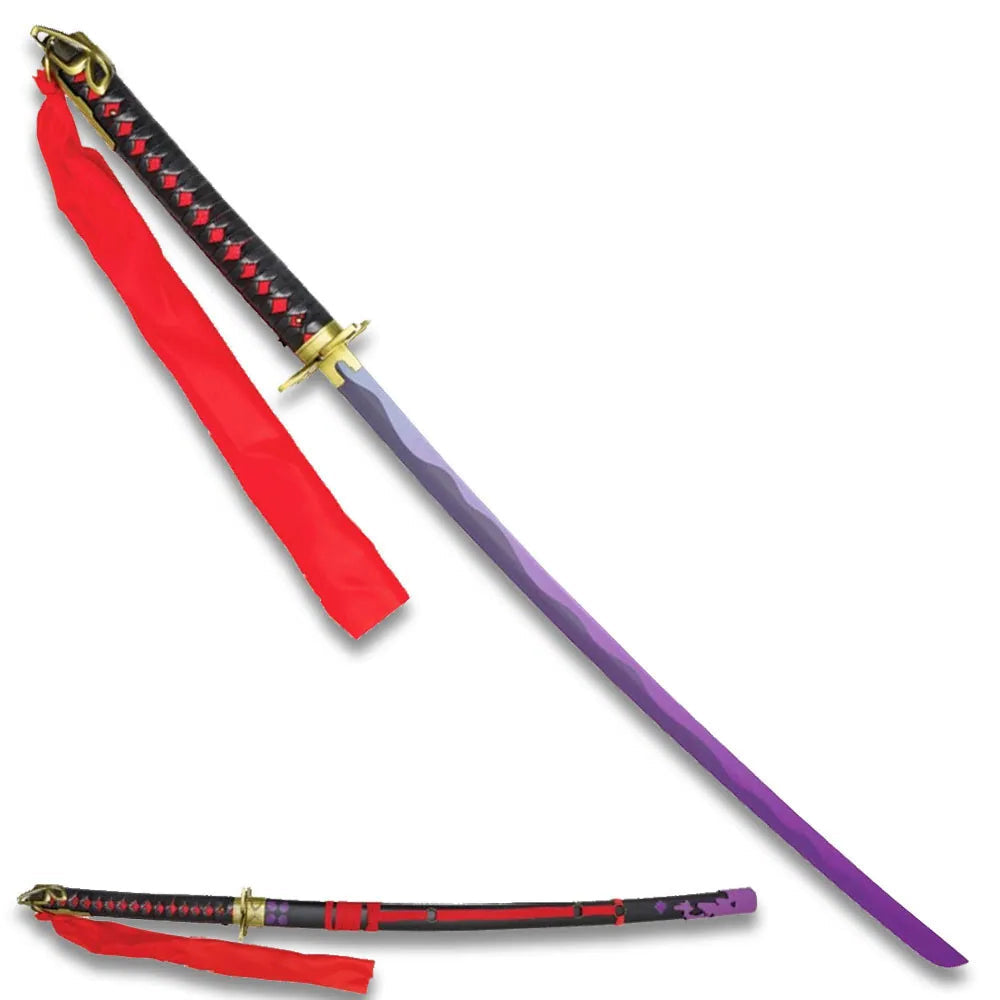Wrapped handle with black cord and red ribbon on Psylocke prop