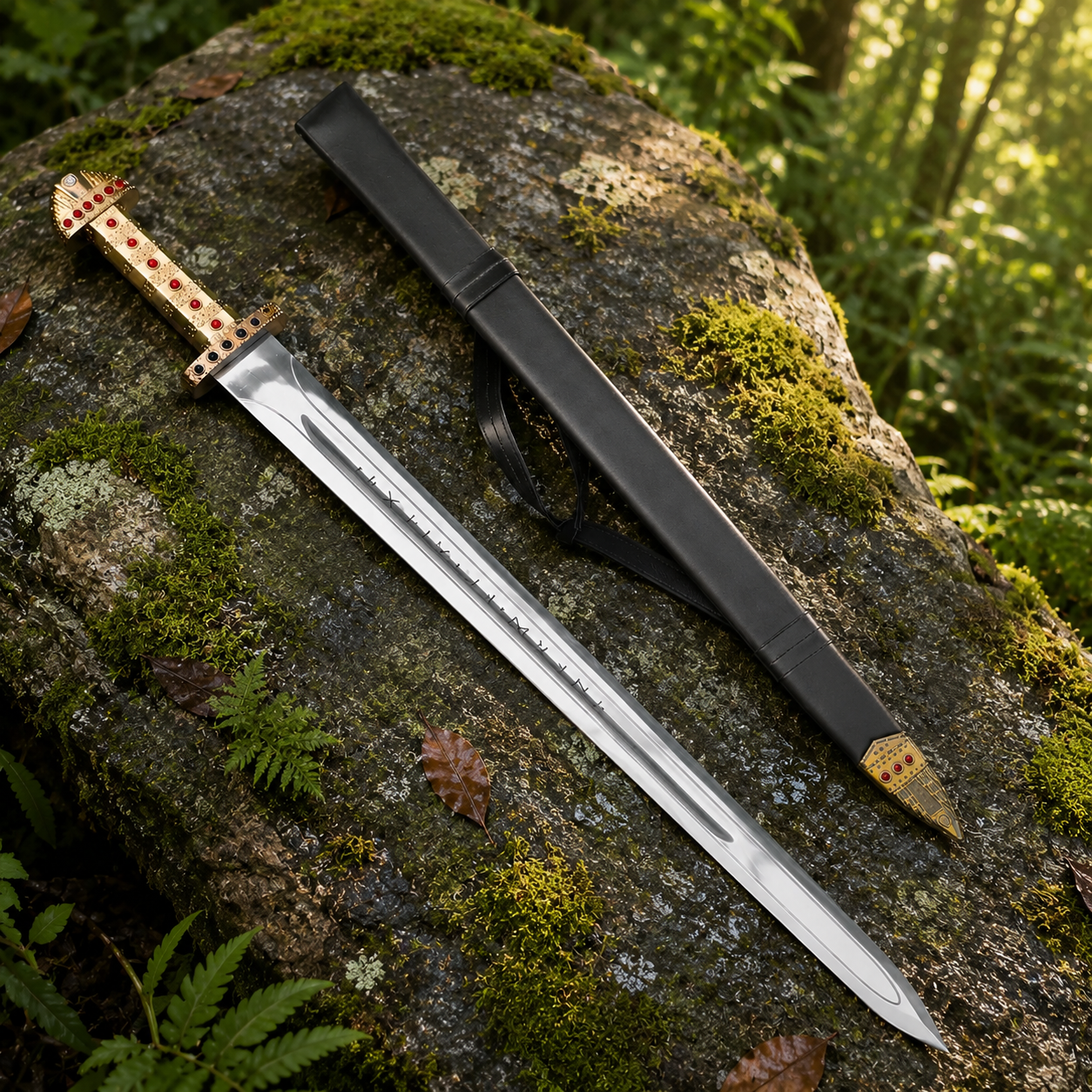 Side profile of Ragnar Lothbrok sword of kings display collectible with scabbard Vikings fan gift