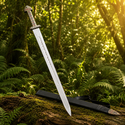 Ragnar Lothbrok Vikings prop replica handle with jewelled pommel and brass crossguard detail