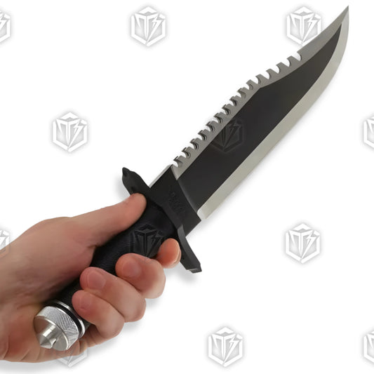 Premium Rambo First Blood Part II Knife Fixed Blade with survival kit.
