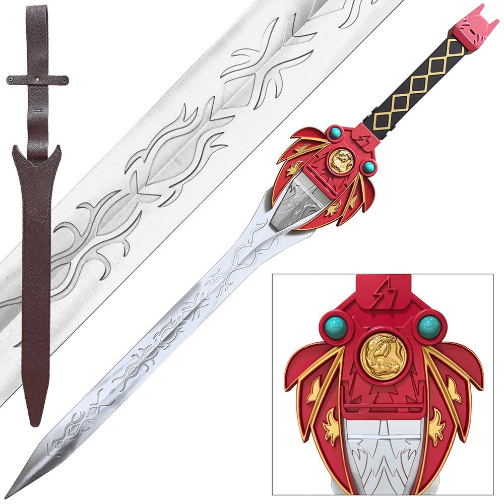 Premium Power Rangers Red Ranger Lightning Sword display collectible with polished stainless steel craftsmanship, precision decorative detailing, vibrant multicolor finish, and exceptional presentation for collector showcases, entertainment rooms, convention displays, and themed home décor.