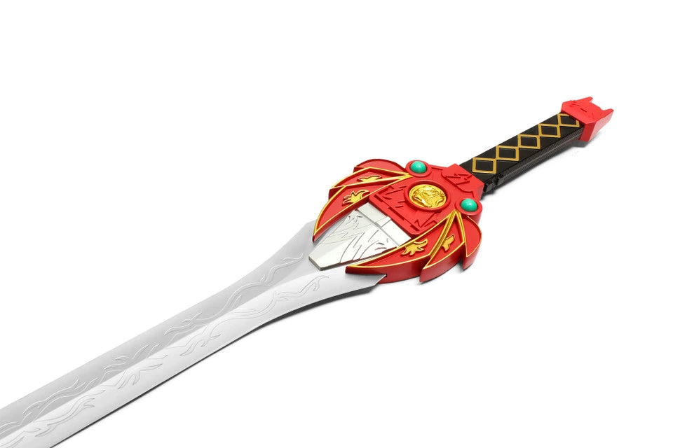 Full-length Red Ranger Lightning Sword Power Rangers display collectible showcasing premium stainless steel construction, elegant decorative display finish, multicolor character-inspired design, and collector-grade presentation for conventions, cosplay photography, gaming rooms, and premium display cabinets.