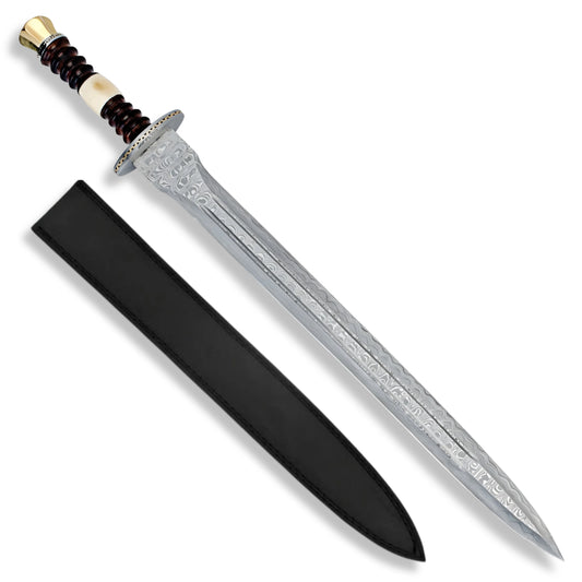 Premium Renaissance Heartwood and Bone Legends In Steel Damascus Sword with damascus steel.
