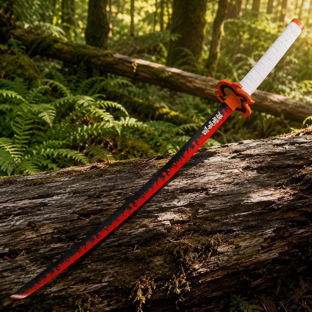 Rengoku Nichirin sword prop replica full set with scabbard and tsuba detail – Demon Slayer anime collectible
