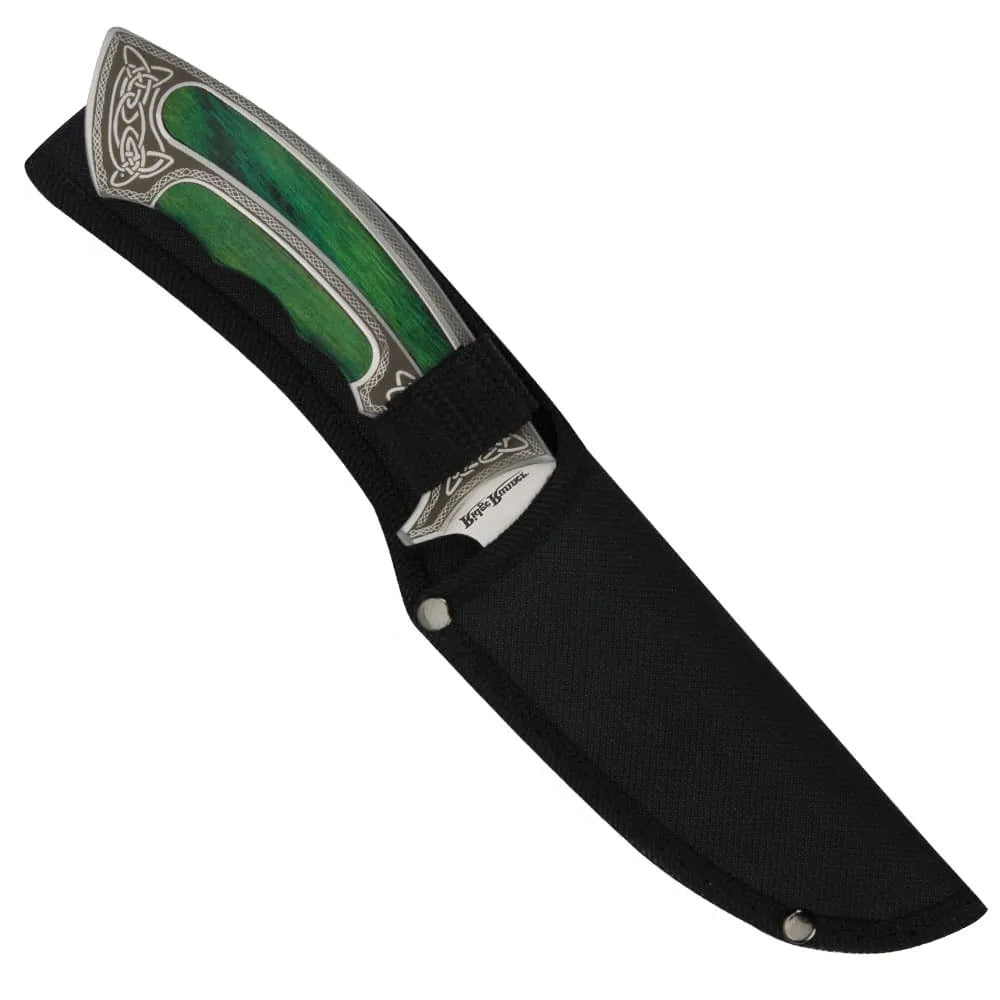 Ridge Runner executive fixed blade knife with 5-inch AUS-6 blade and scrollwork etched handle for EDC