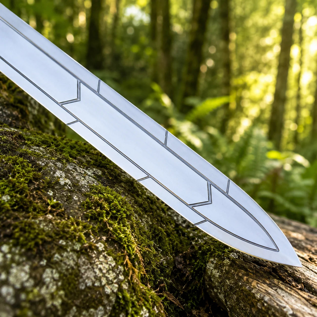 Riptide Percy Jackson Anaklusmos sword replica full set with blue leather sheath and wooden display plaque on white background