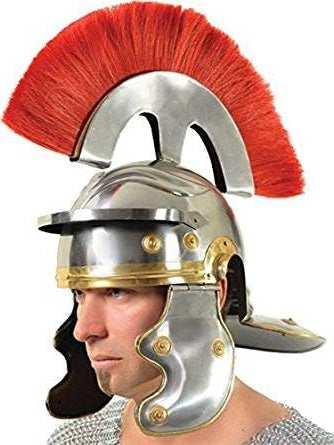 Roman centurion helmet with crest – authentic 18-gauge carbon steel replica with black horsehair plume, brass eagle fittings & padded liner | Legion commander helm for reenactment and collectors