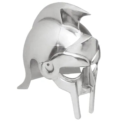 Maximus gladiator helmet replica – Roman Murmillo helm from Gladiator movie with walrus-tooth grill, bronze finish, padded liner & crest holder | Authentic Colosseum gladiator helmet for cosplay and reenactment