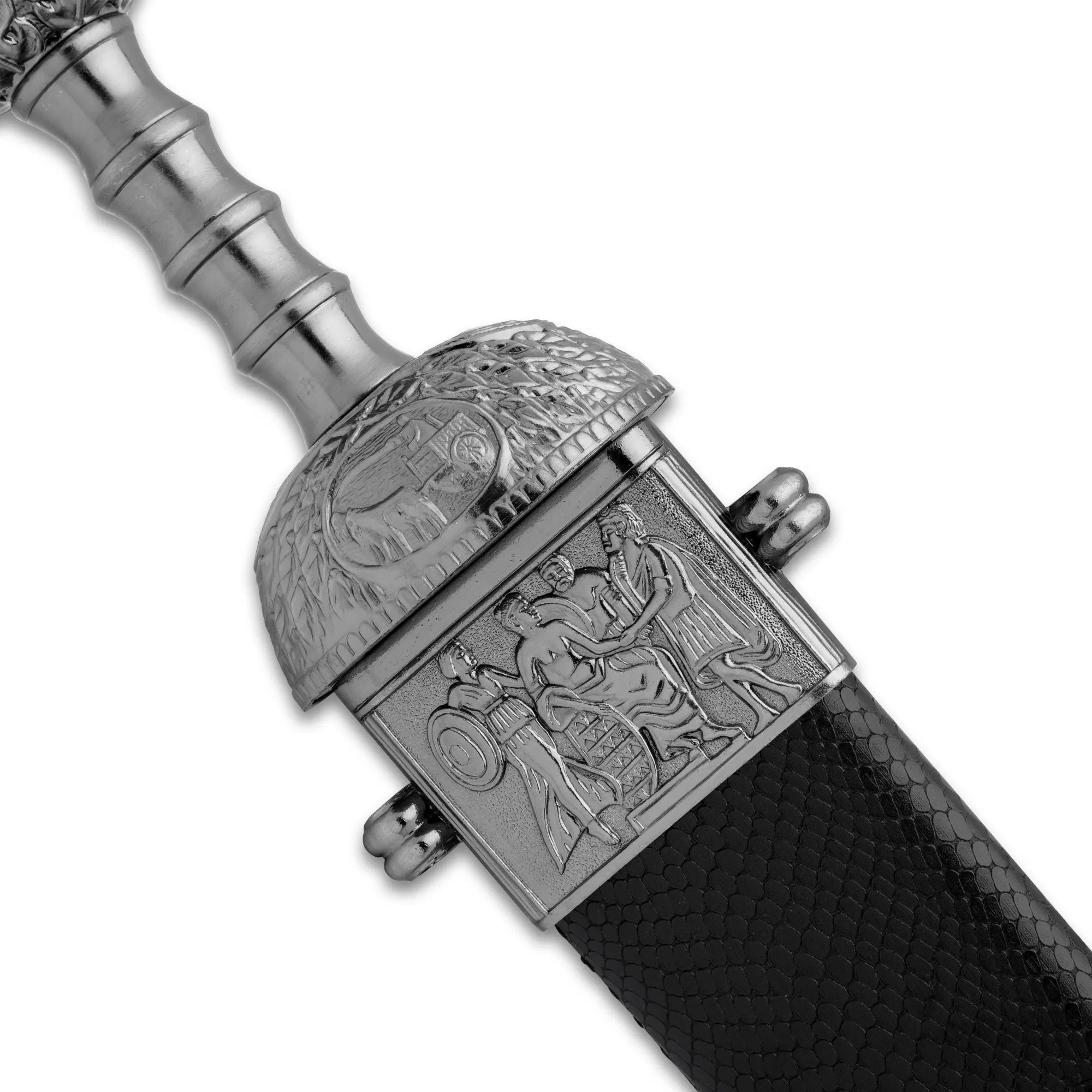 Gladiator sword – Maximus Roman gladius from Gladiator movie with 19.5" carbon steel blade, lion pommel, ribbed metal handle & black leather scabbard | Authentic Pompeii gladius for cosplay and reenactment