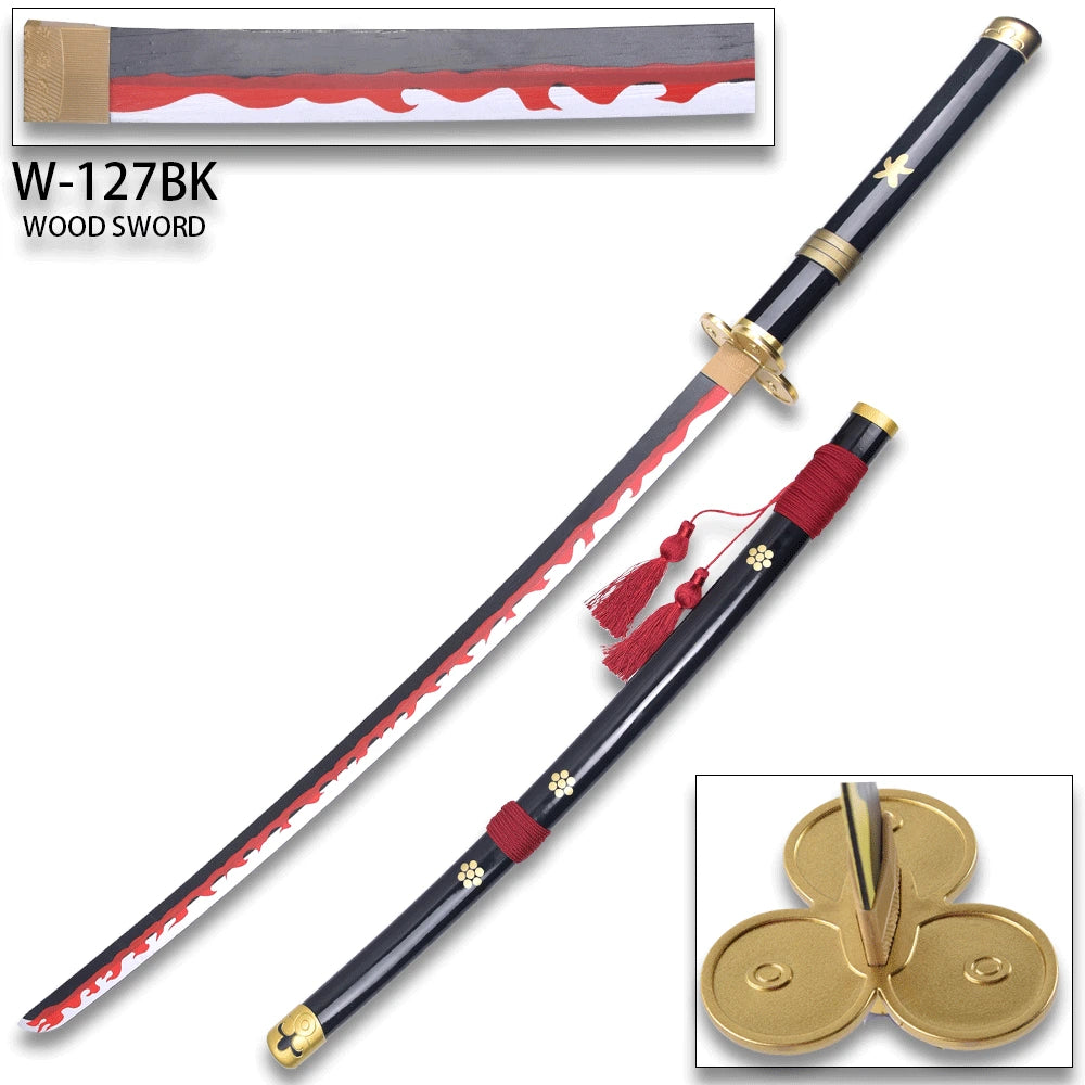 One Piece Roronoa Zoro Enma Sword with matching scabbard displayed as a decorative collectible for cosplay, photography and anime room décor