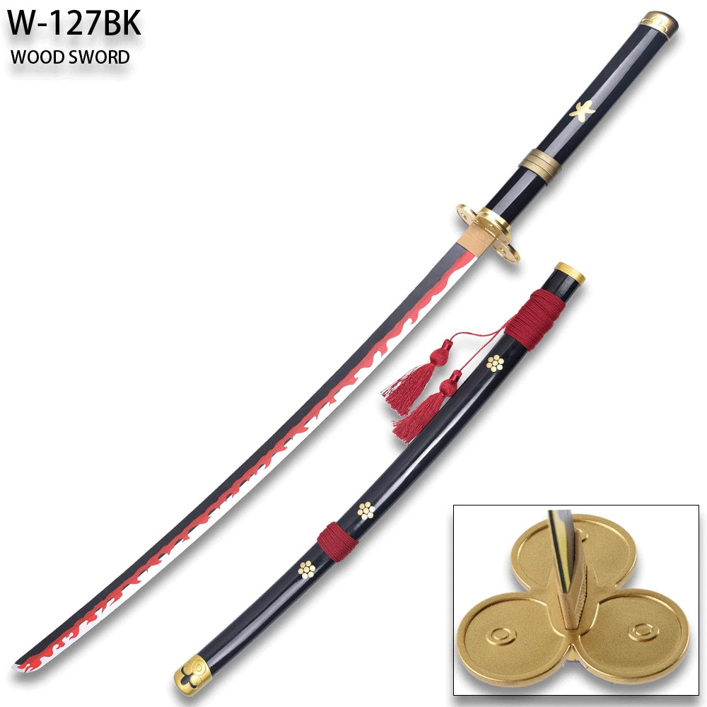 Detailed One Piece Enma Sword with decorative scabbard showcasing anime-inspired craftsmanship for collectors, gaming rooms and wall displays