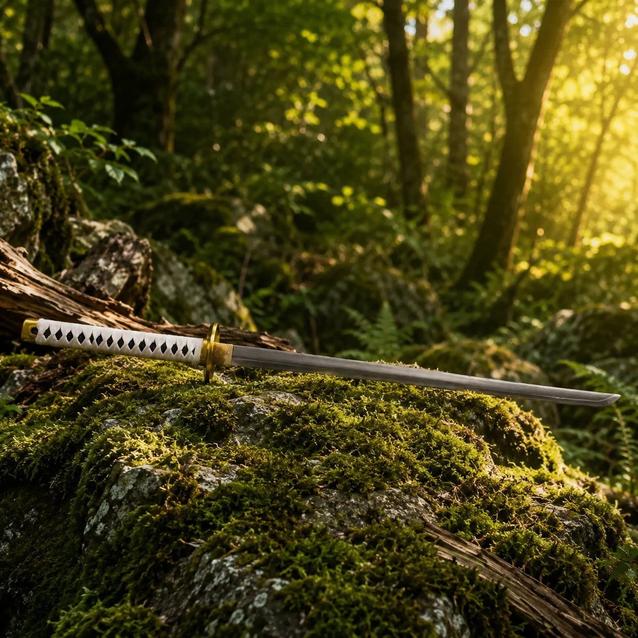 Roronoa Zoro Wado Ichimonji One Piece sword replica with black blade, red serrated spine, black scabbard with pink floral motifs and gold brass fittings — full product view with tsuba close-up