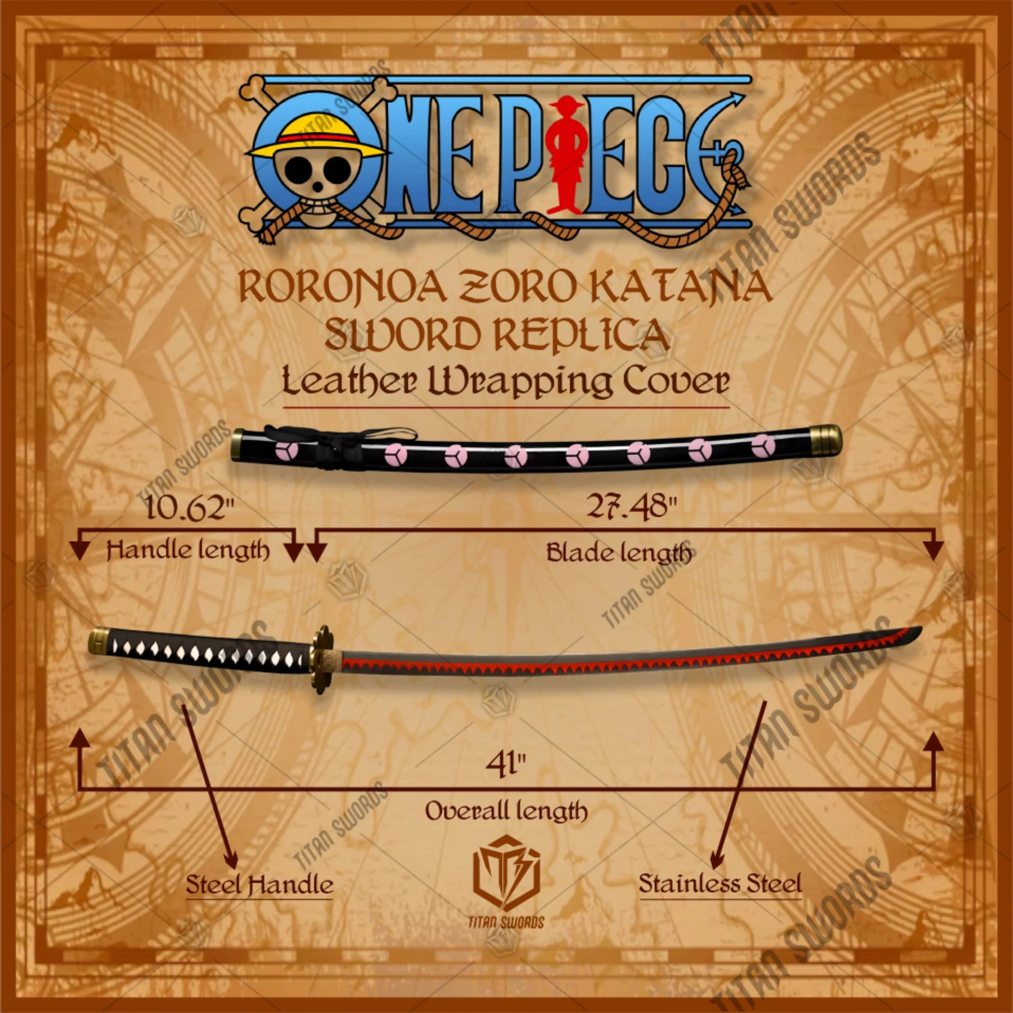 Premium Roronoa Zoro One Piece Sword Replica with high-carbon steel.