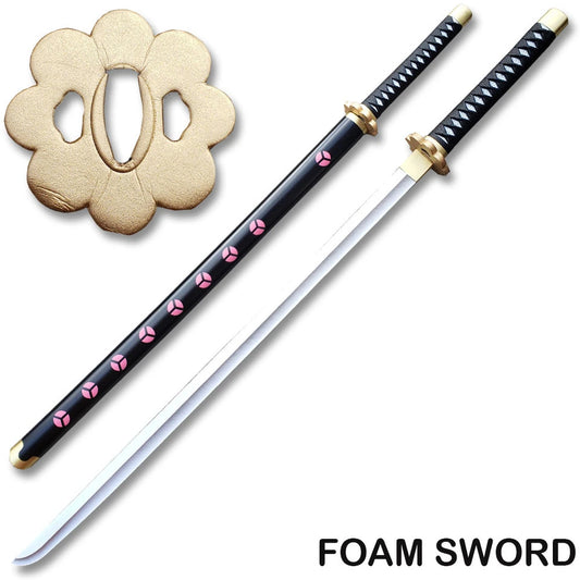 Lightweight One Piece Shusui foam sword with scabbard arranged for conventions, themed costumes and collector displays