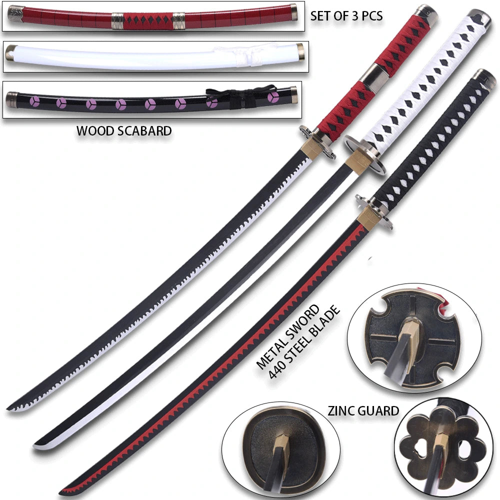 Roronoa Zoro Wado Ichimonji display collectible featuring white handle wrapping, carbon-steel blade and white scabbard