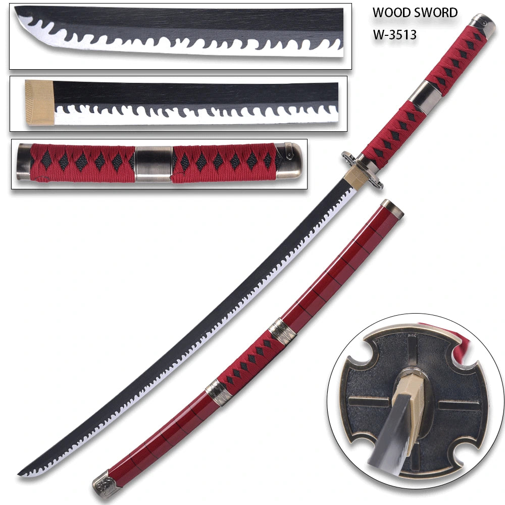 Detailed Wado Ichimonji wooden Sword inspired by Roronoa Zoro for One Piece collector shelves and gaming room décor
