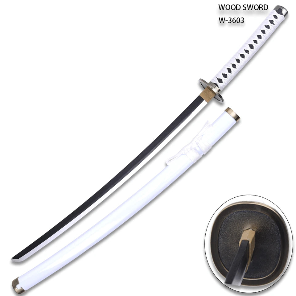 Roronoa Zoro White Wado Ichimonji Sword collectible with decorative white scabbard designed for One Piece fans, anime collectors and cosplay displays