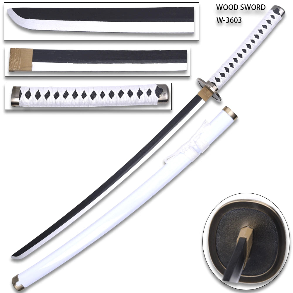 Premium White Wado Ichimonji Sword from One Piece with detailed wooden construction and white scabbard for collector shelves and gaming rooms