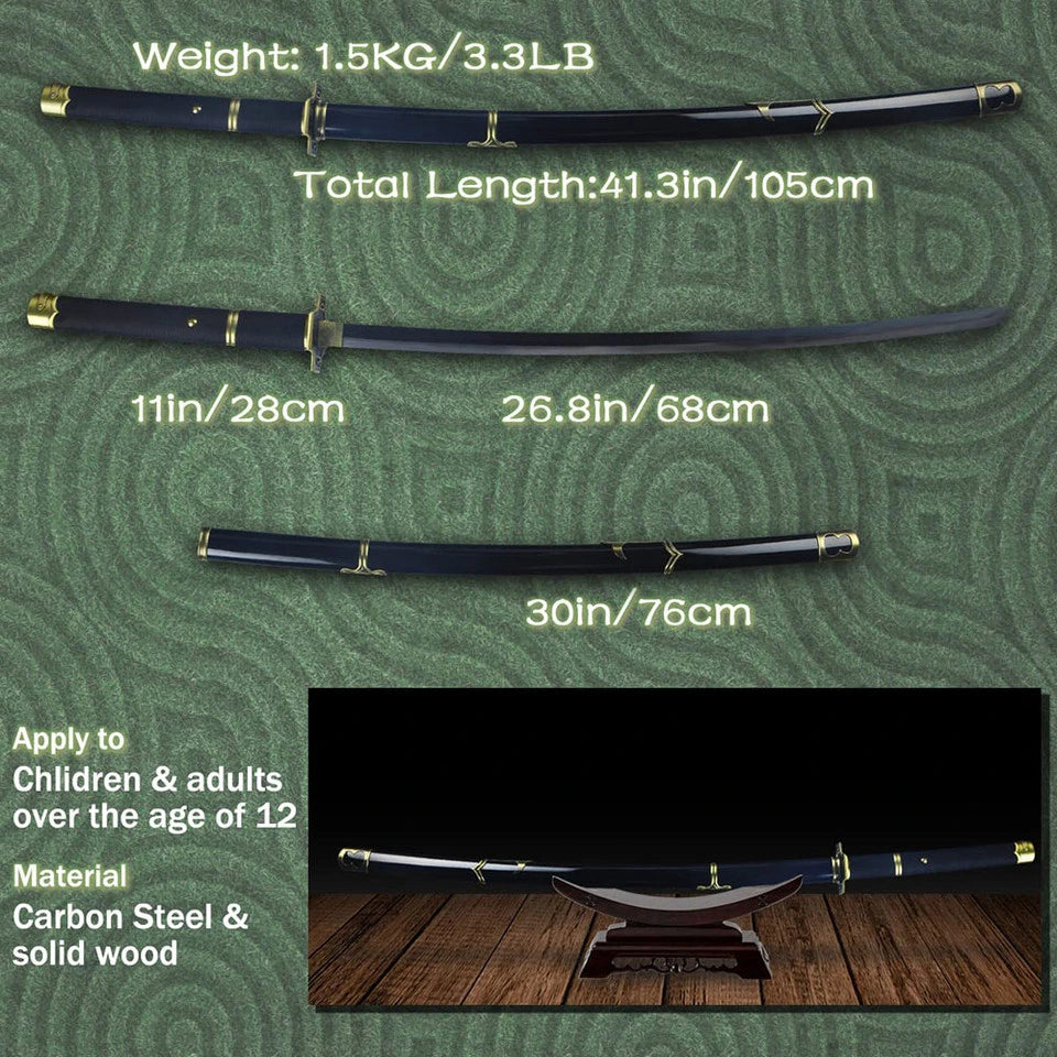 Roronoa Zoro Yubashiri sword collectible with dual-tone blade and glossy black scabbard inspired by One Piece