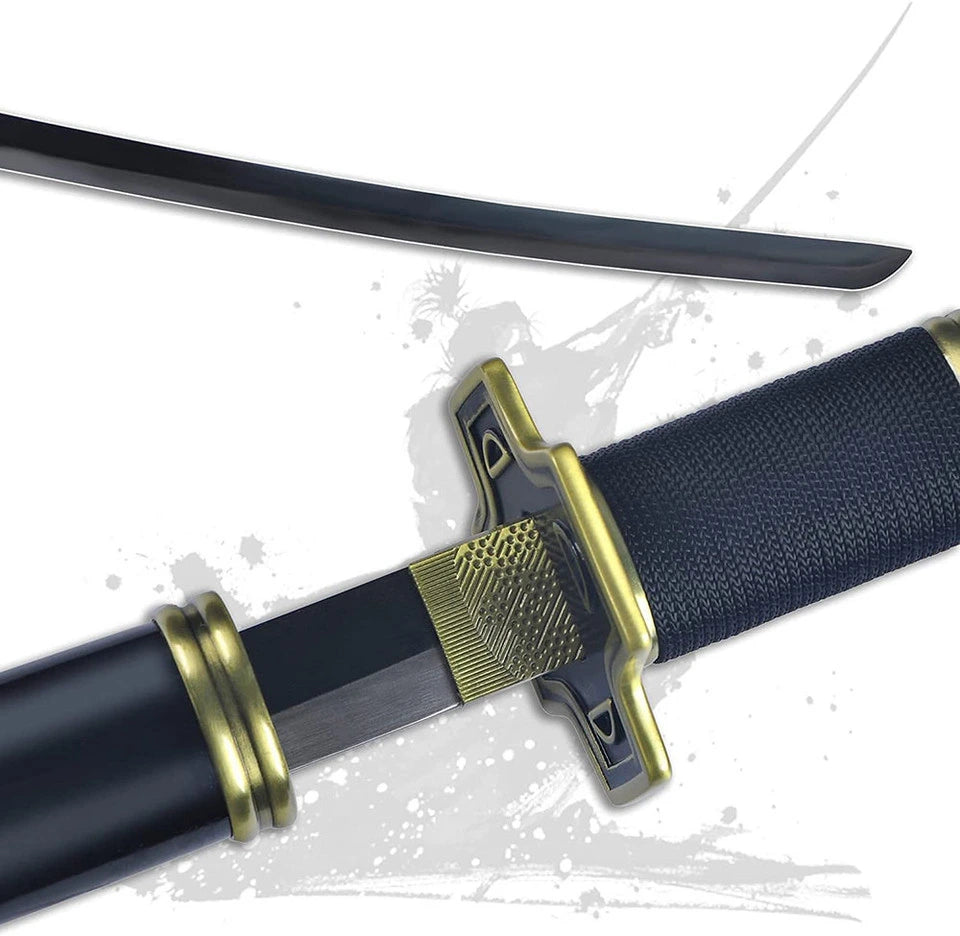 Full-length 40-inch One Piece Yubashiri katana with black nylon handle and matching scabbard for collectors