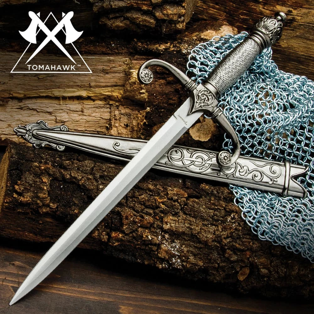 Royal Knights medieval dagger with sheath display design