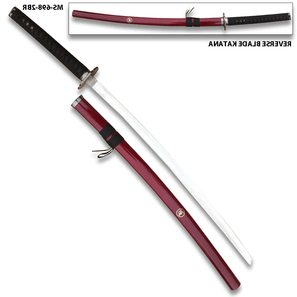 Premium Rurouni Kenshin Reverse Blade Katana display collectible with beautifully finished stainless steel construction and burgundy scabbard designed for cosplay photography, gaming room décor and collector displays