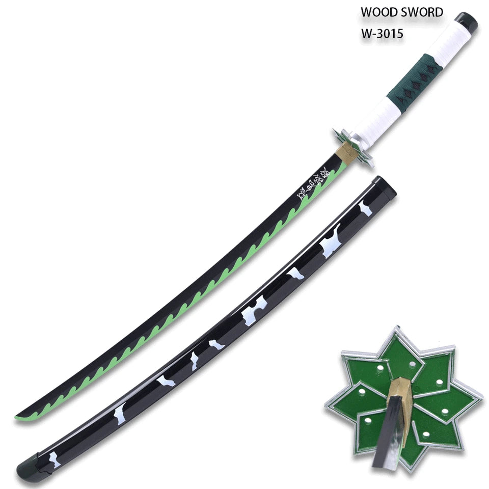 Sanemi Shinazugawa Nichirin Sword with silver-accented scabbard displayed for anime room décor, gaming setups, and collector shelves