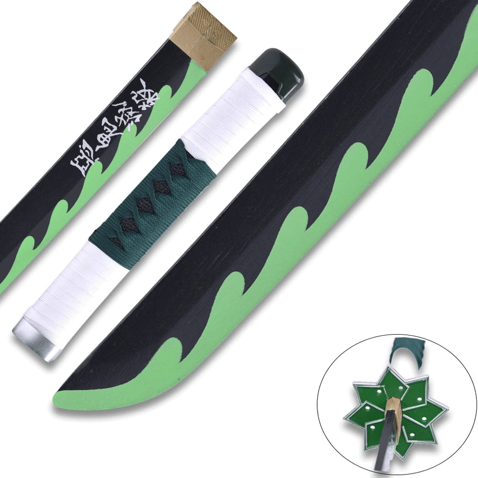 Premium Sanemi Shinazugawa Sword with green lightning finish and matching scabbard for Demon Slayer collectors and anime displays