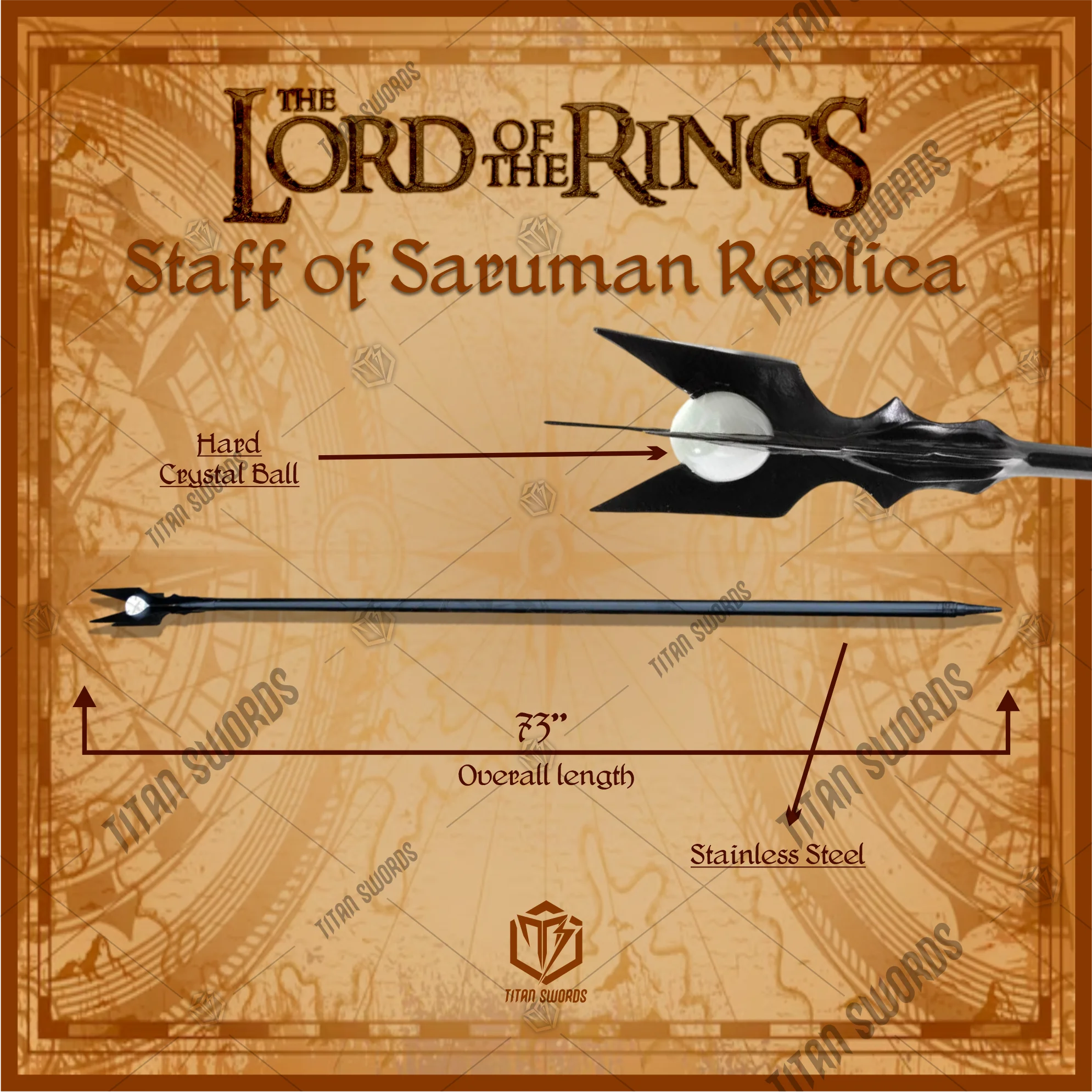 Premium Saruman Dark Orthanc Staff Replica LOTR with Mahogany Stand