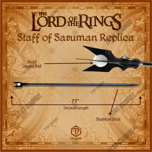 Premium Saruman Dark Orthanc Staff Replica LOTR with Mahogany Stand