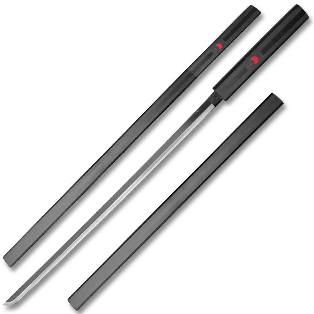Two-tone black and silver Kusanagi sword blade with coordinated black handle and scabbard for secure anime collection display