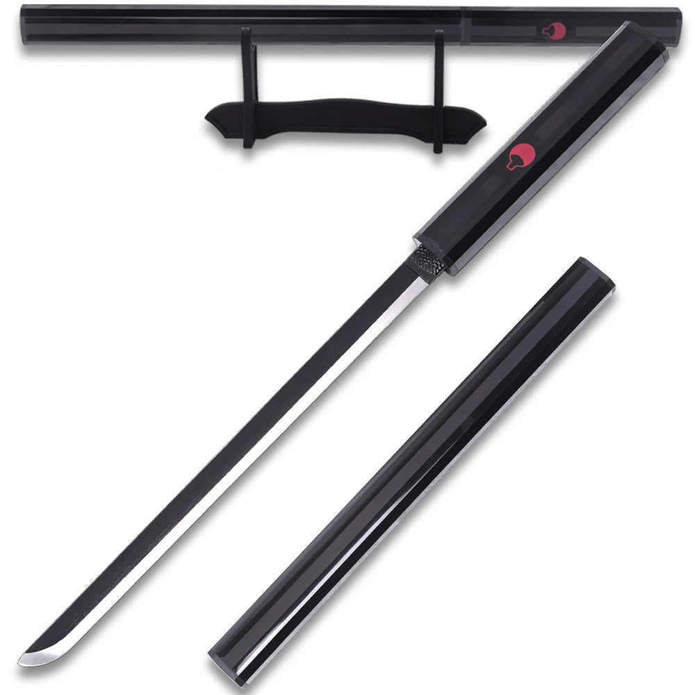 Sasuke Kusanagi Black Katana Naruto collectible inspired by Sasuke Uchiha featuring premium decorative black finish, matching black scabbard, detailed wrapped handle, and exceptional anime-inspired craftsmanship for collectors and cosplay enthusiasts.