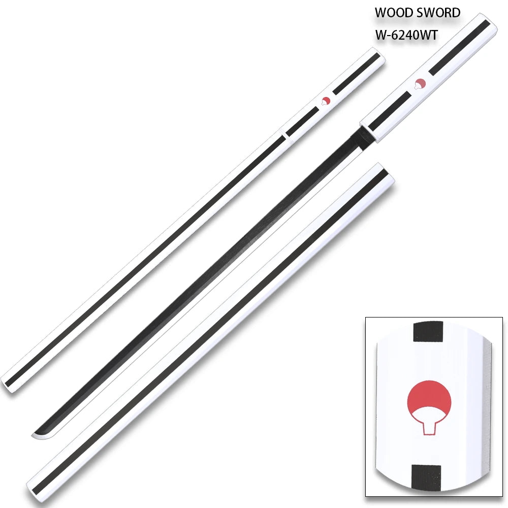 Sasuke White Grass Cutter Sword with black and silver blade finish and white scabbard for Naruto fan displays