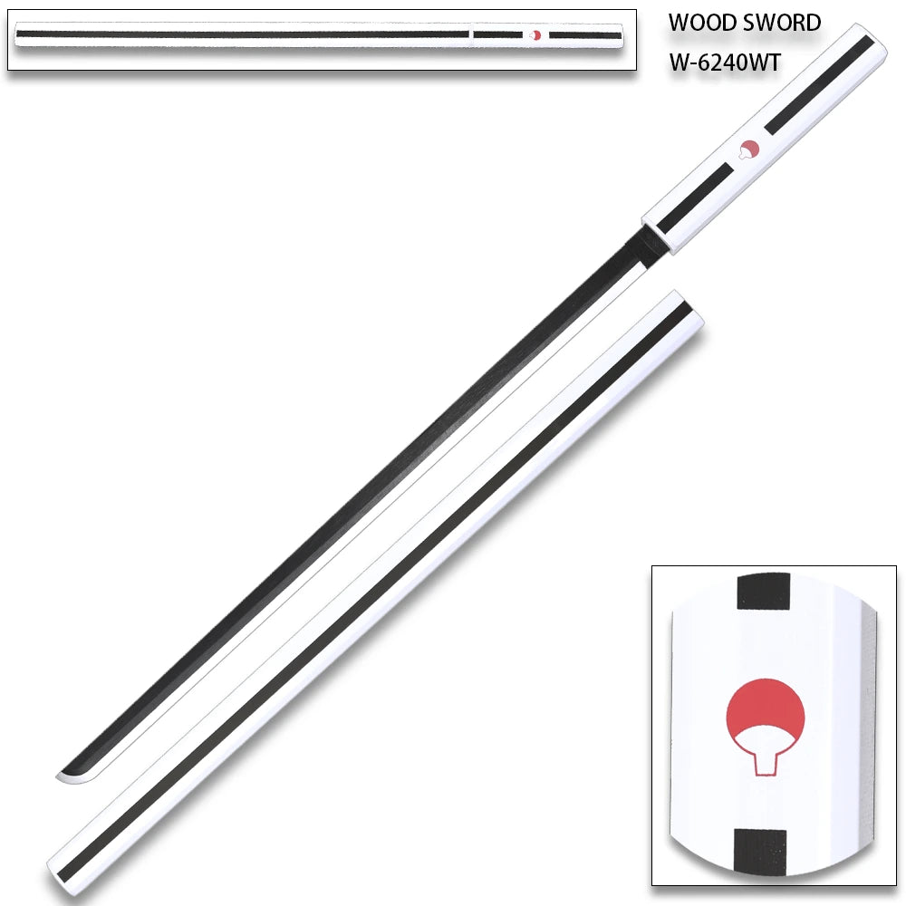 Detailed White Kusanagi wooden Sword inspired by Sasuke from Naruto Shippuden for collector shelves and cosplay